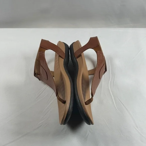 Women’s Brown Comfort T-Strap Sandals Soft Footbed Slip-On Thong Shoes Size 38 - Picture 4 of 8